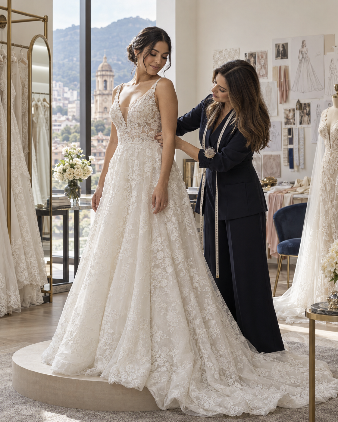 Prueba de vestido de novia en el atelier Charmant